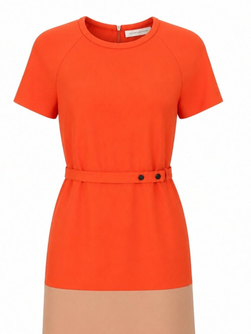 Victoria Beckham Belted Mini Dress Sz 2 Color Block Orange Nude Designer Luxury